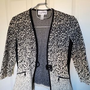 Joseph Ribkoff Size 4 Geometric Black White 3/4 Sleeve Blazer with Chunky Button